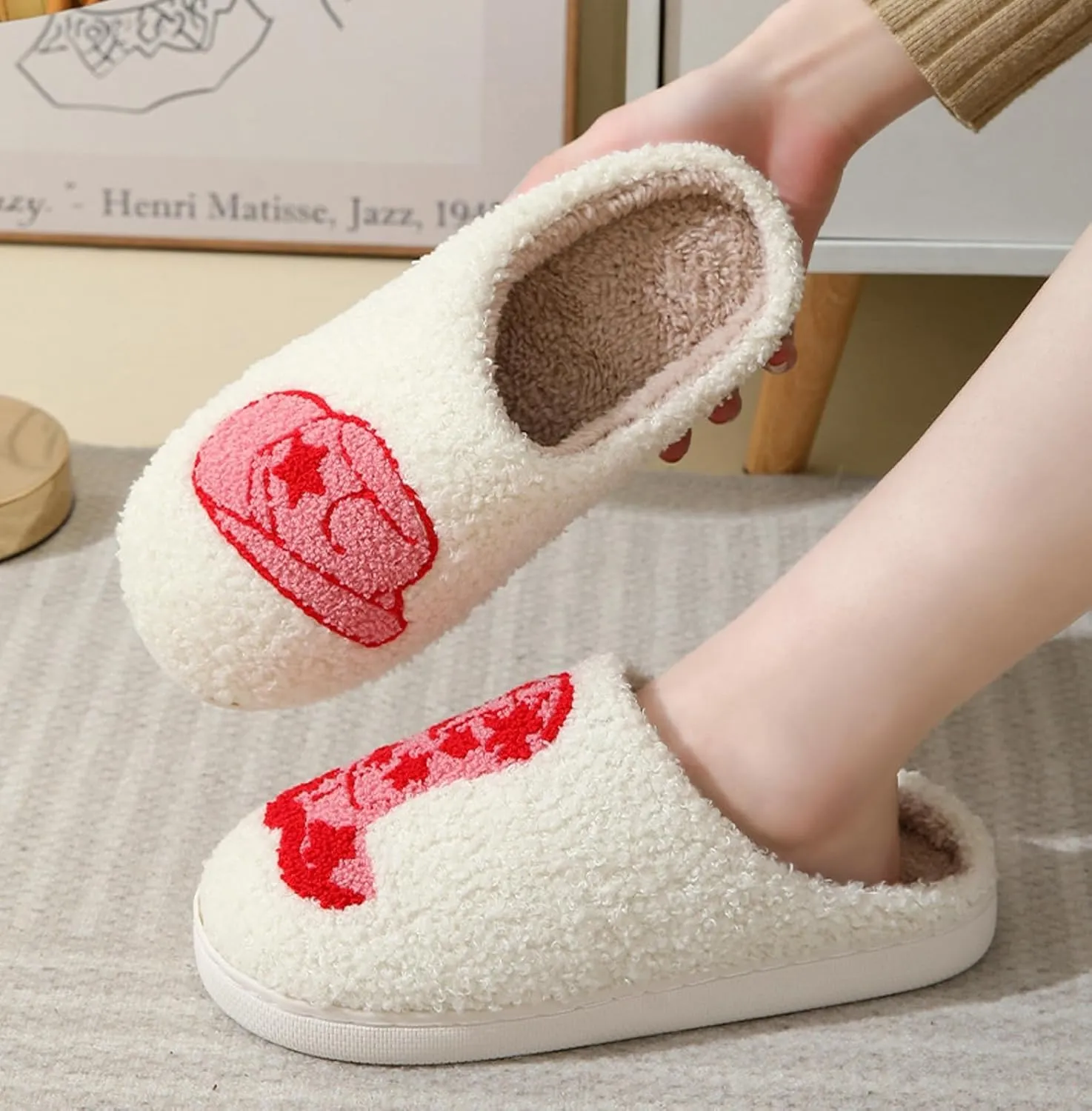 Women Slippers Cute House Slippers Strawberry Slippers Comfy Soft Bedroom Shoes Warm Fuzzy Slip-On Slippers Indoor Non-slip Plush Bedroom Slippers, E-24TX001
