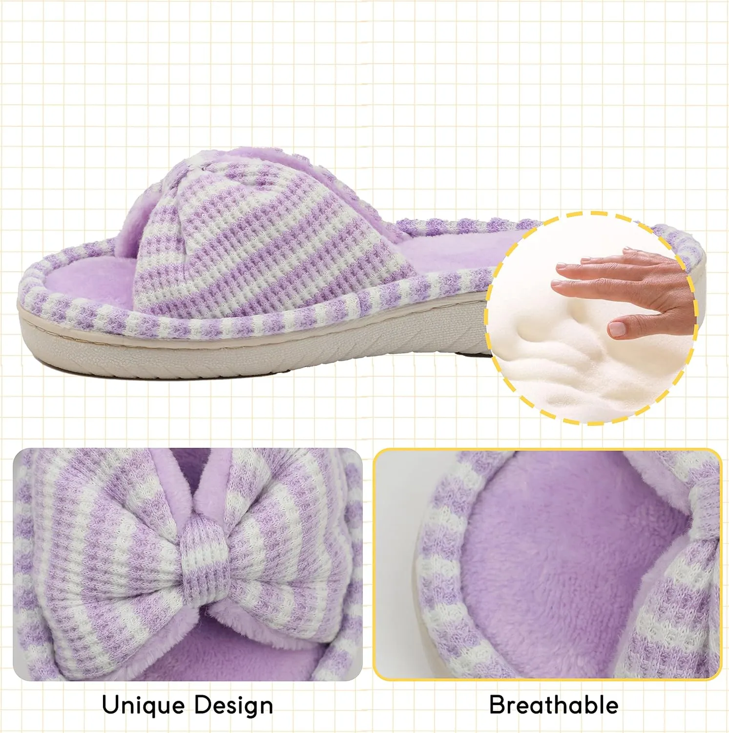 Women Summer Slippers Open Toe Slippers Memory Foam Anti-slip House Shoes Indoor Outdoor Christmas Gifts