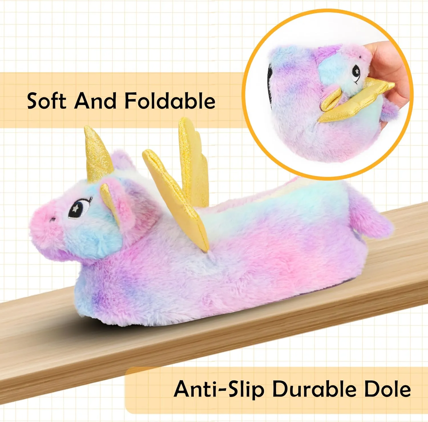 Women Unicorn Animal Slippers Slip-On Memory Foam Anti-Skid House Shoes Cute Fuzzy Cartoon Christmas Gifts