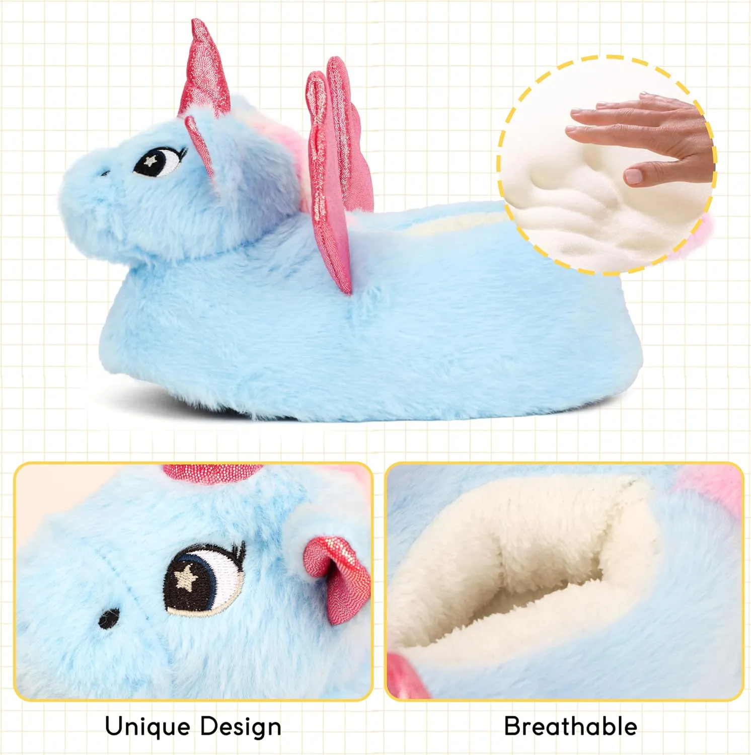 Women Unicorn Animal Slippers Slip-On Memory Foam Anti-Skid House Shoes Cute Fuzzy Cartoon Christmas Gifts