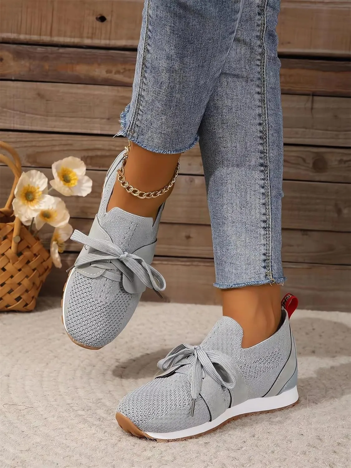 Women's Breathable Flying Woven Sneakers Orthopedic Slip on Go Walking Shoes Comfortable Non Slip Tennis Work Gym Running Memory Foam Arch Shoes
