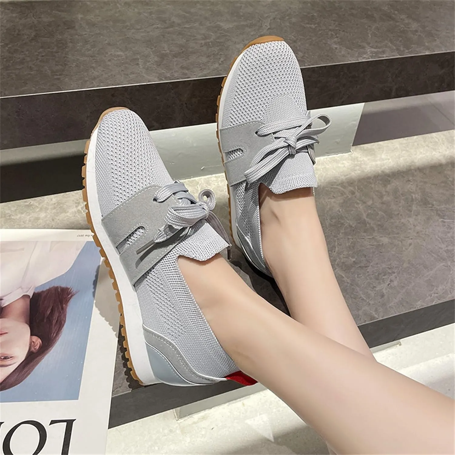 Women's Breathable Flying Woven Sneakers Orthopedic Slip on Go Walking Shoes Comfortable Non Slip Tennis Work Gym Running Memory Foam Arch Shoes