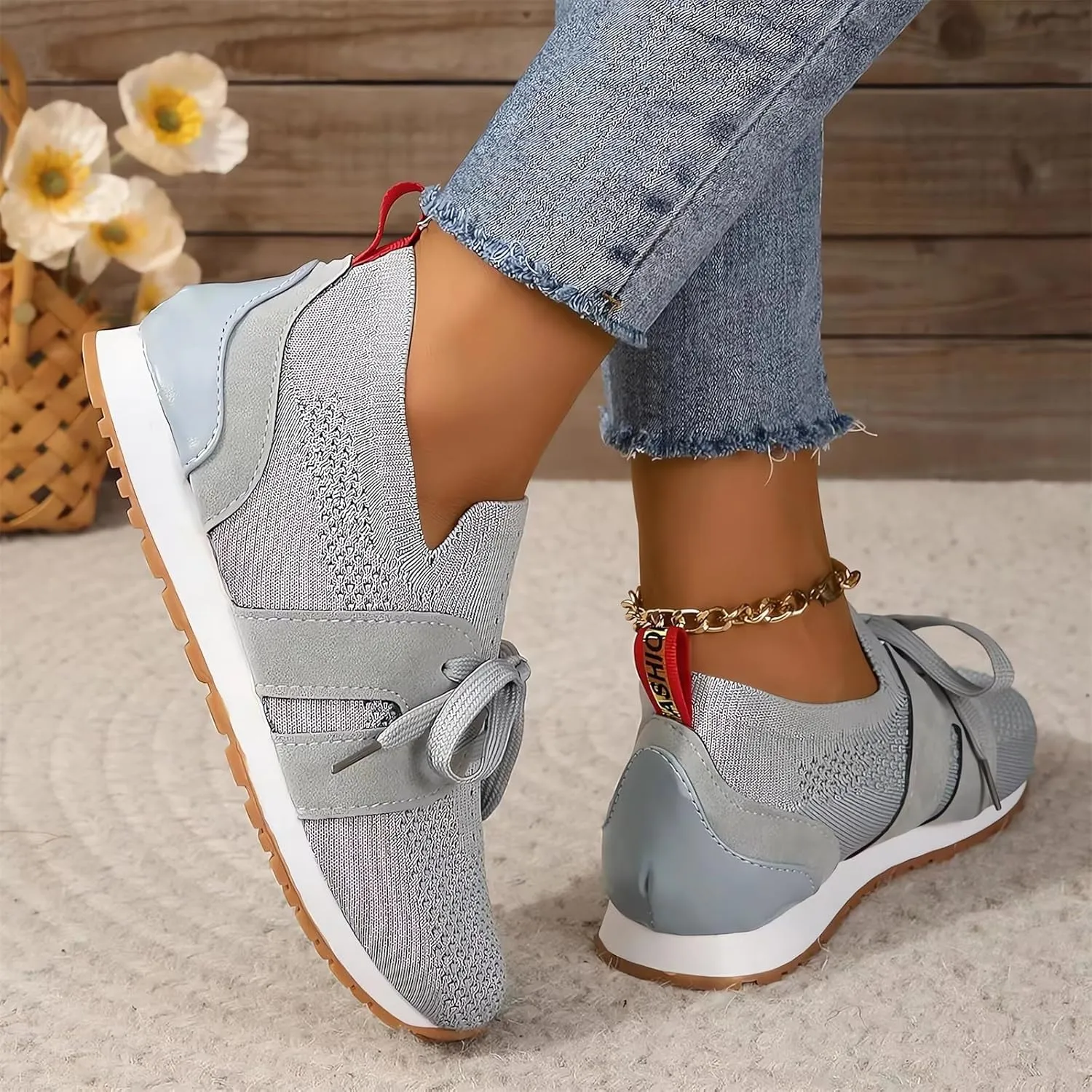 Women's Breathable Flying Woven Sneakers Orthopedic Slip on Go Walking Shoes Comfortable Non Slip Tennis Work Gym Running Memory Foam Arch Shoes