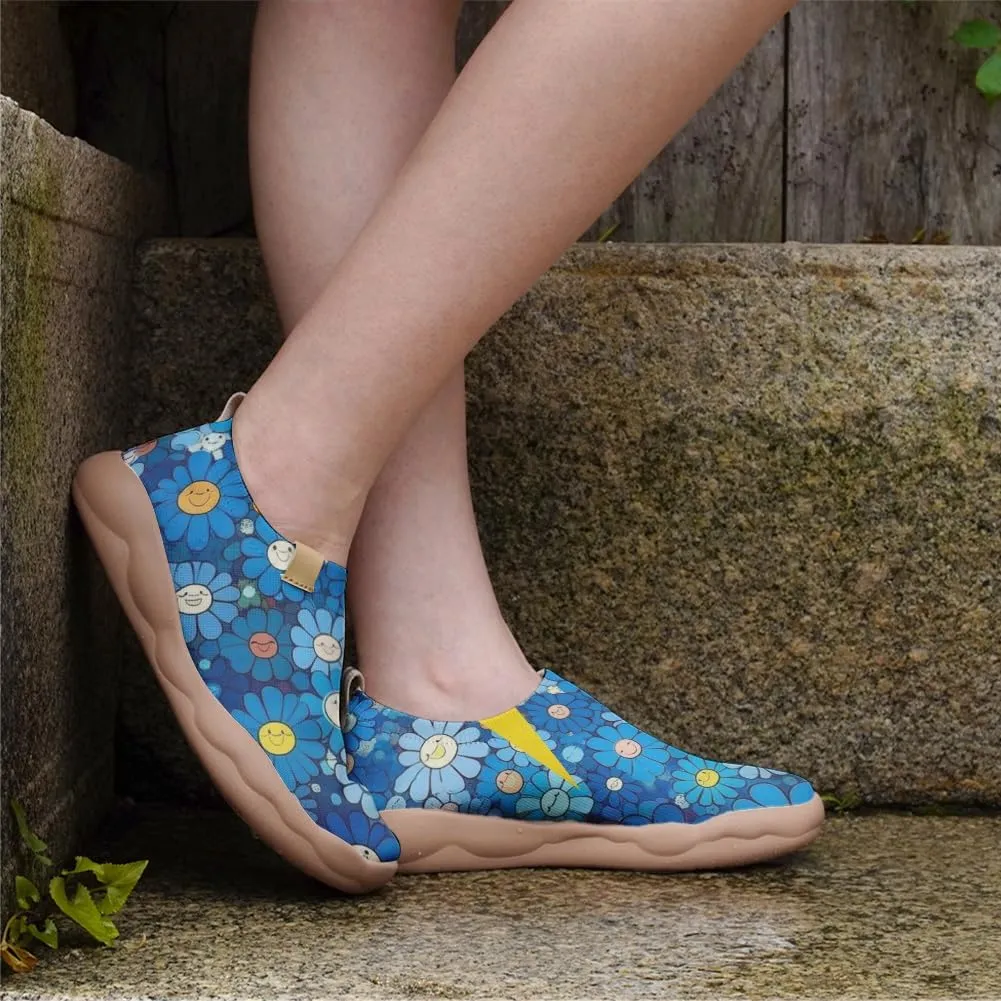 Women's Casual Loafers Slip On Ladies Flower Painted Walking Comfortable Lightweight Travel Shoes Knitted Mesh