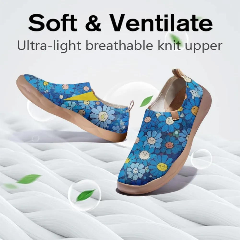 Women's Casual Loafers Slip On Ladies Flower Painted Walking Comfortable Lightweight Travel Shoes Knitted Mesh