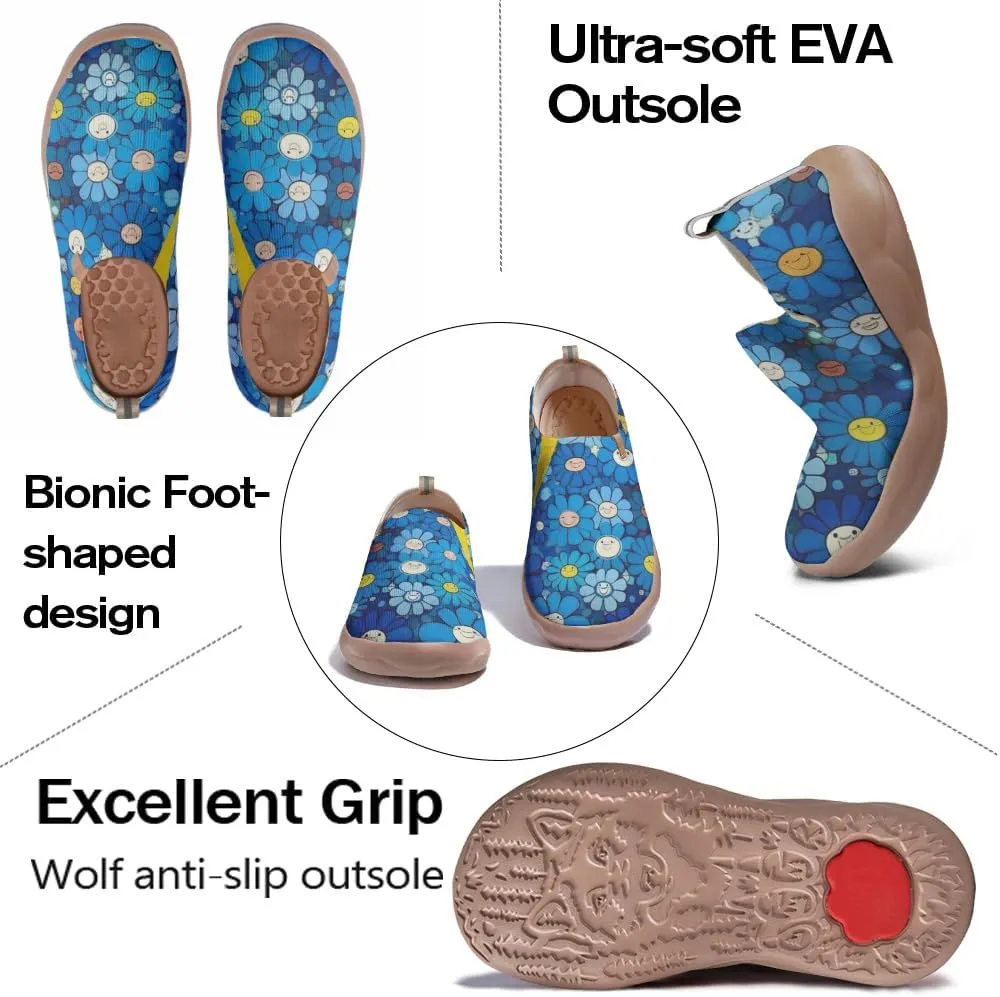 Women's Casual Loafers Slip On Ladies Flower Painted Walking Comfortable Lightweight Travel Shoes Knitted Mesh