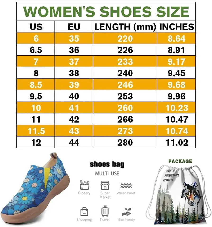 Women's Casual Loafers Slip On Ladies Flower Painted Walking Comfortable Lightweight Travel Shoes Knitted Mesh