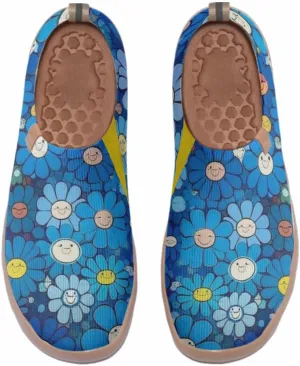 Women's Casual Loafers Slip On Ladies Flower Painted Walking Comfortable Lightweight Travel Shoes Knitted Mesh