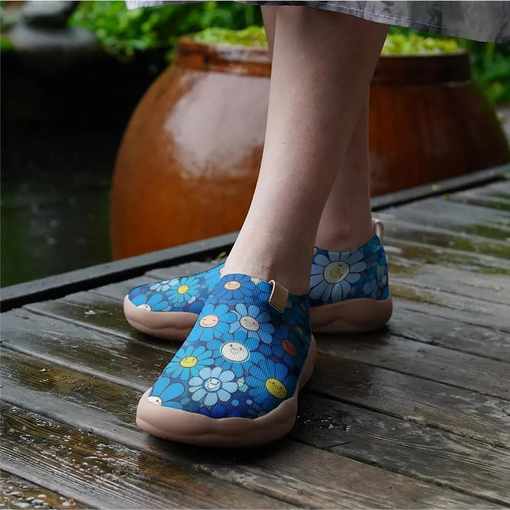 Women's Casual Loafers Slip On Ladies Flower Painted Walking Comfortable Lightweight Travel Shoes Knitted Mesh
