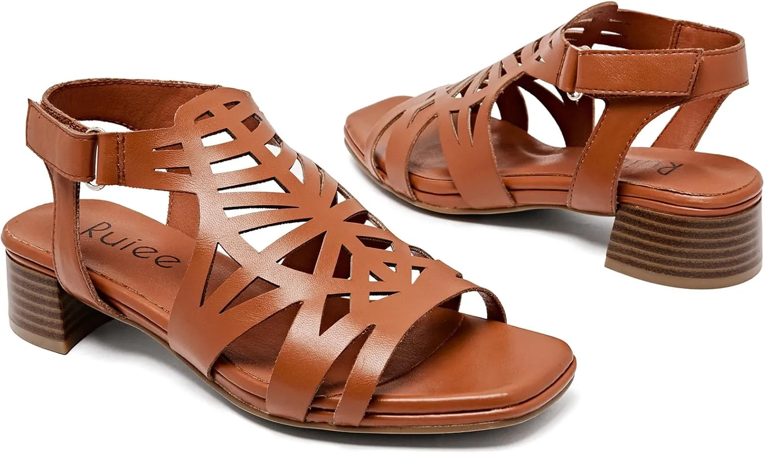 Women's Chunky Heeled Sandals - Block Low Heels Summer Ankle Strappy Square Open Toe Dressy Wedding Sandals for Women.