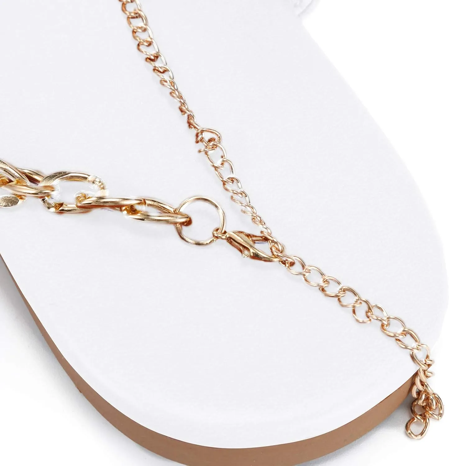 Women's Clear Strap Flat Sandals Gold Chain Ankle Strap Flip Flops Wide Open Toe Studded Summer Causal Sandals for Women Indoor Outdoor