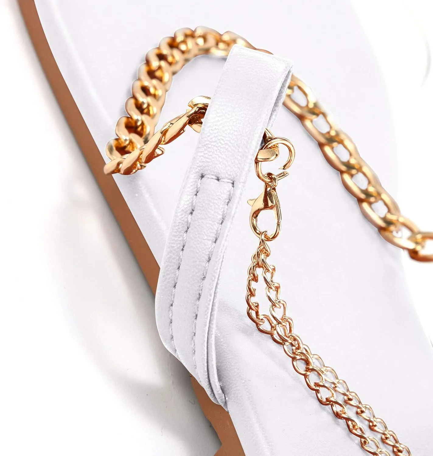 Women's Clear Strap Flat Sandals Gold Chain Ankle Strap Flip Flops Wide Open Toe Studded Summer Causal Sandals for Women Indoor Outdoor