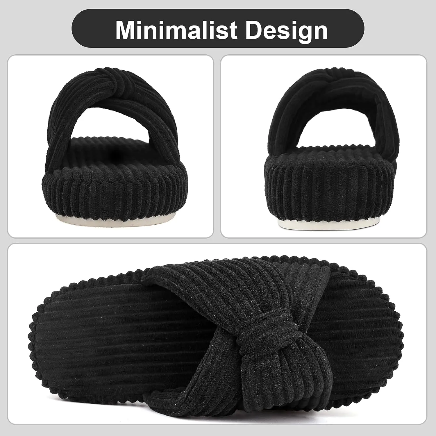 Women's Comfy Memory Foam Corduroy Bow Slip-On Open Toe Bedroom Slides Home Slippers Indoor/Outdoor