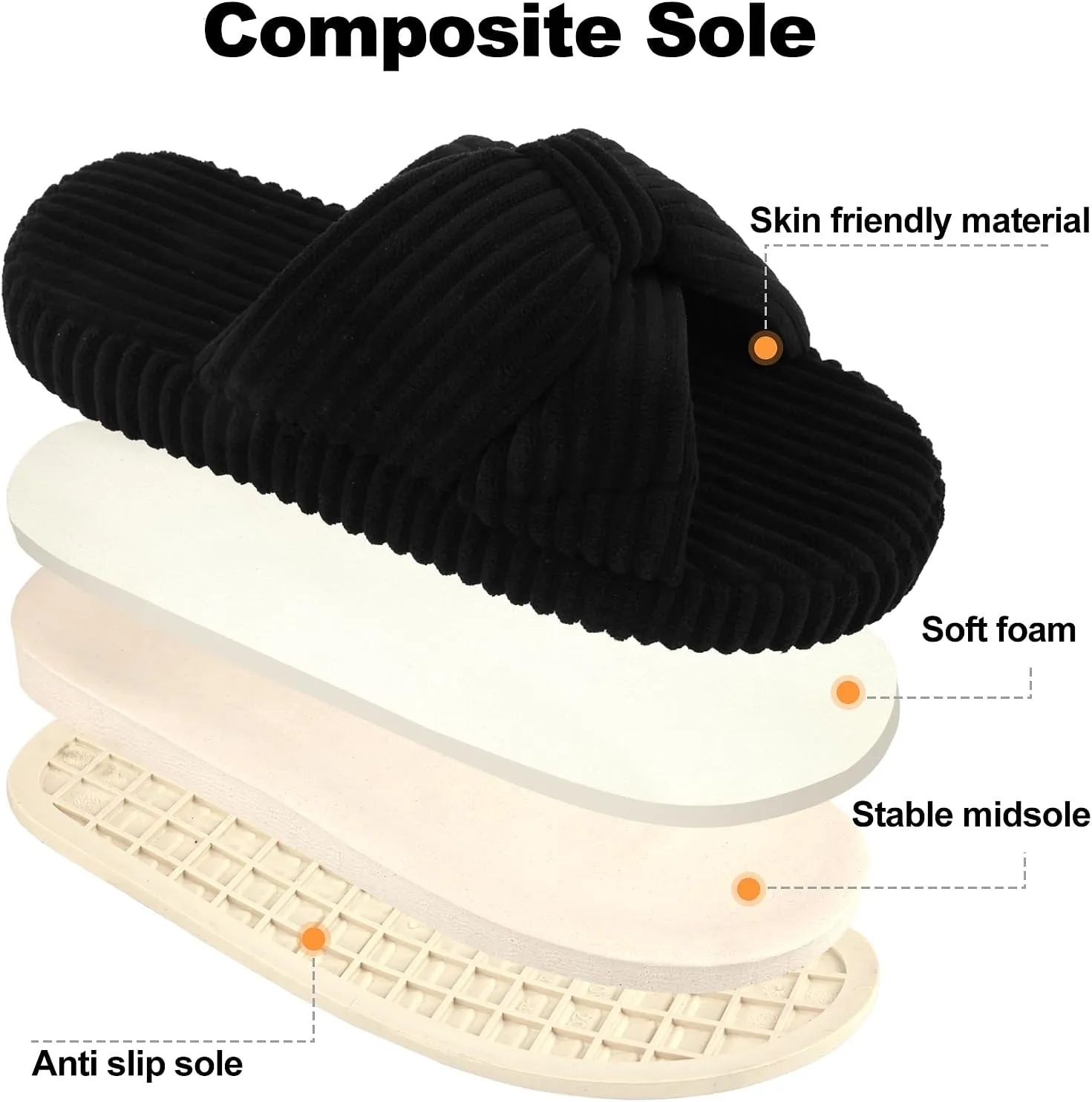 Women's Comfy Memory Foam Corduroy Bow Slip-On Open Toe Bedroom Slides Home Slippers Indoor/Outdoor