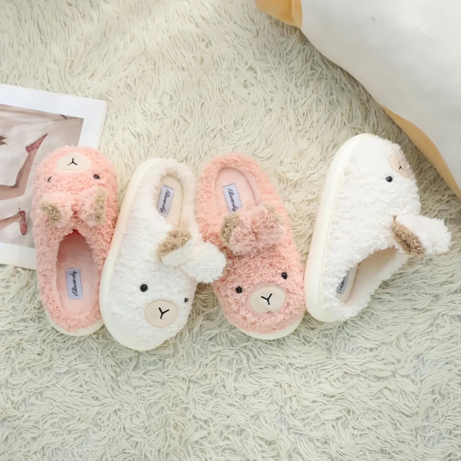 Women's Cute Animal Slippers - Warm Memory Foam Soft Fleece Plush House Slippers for Indoor & Outdoor
