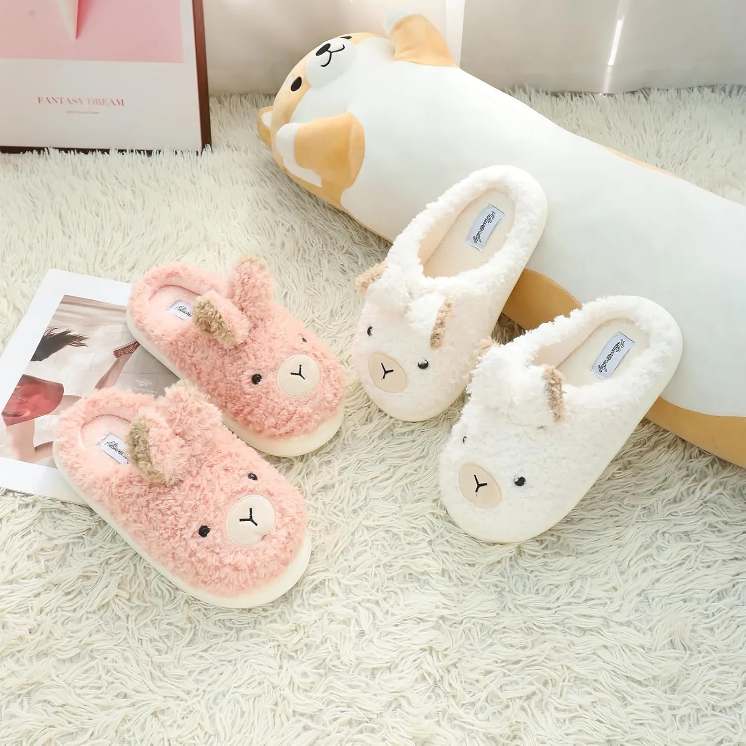 Women's Cute Animal Slippers - Warm Memory Foam Soft Fleece Plush House Slippers for Indoor & Outdoor