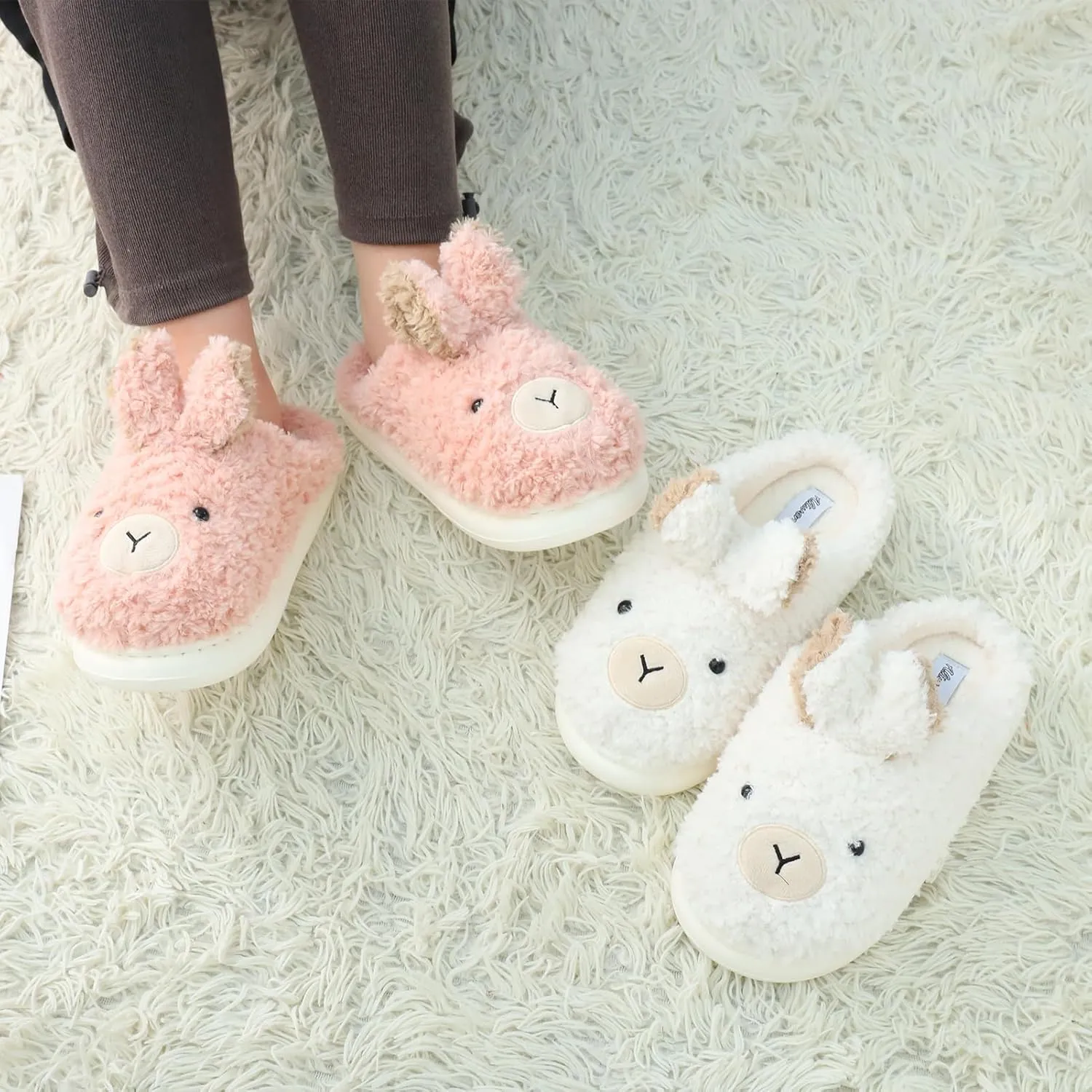 Women's Cute Animal Slippers - Warm Memory Foam Soft Fleece Plush House Slippers for Indoor & Outdoor