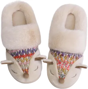 Women's Cute Cartoon Owl Slippers Fuzzy Slip On House Slipper with Memory Foam Comfy Non-Slip Warm Indoor House Shoes
