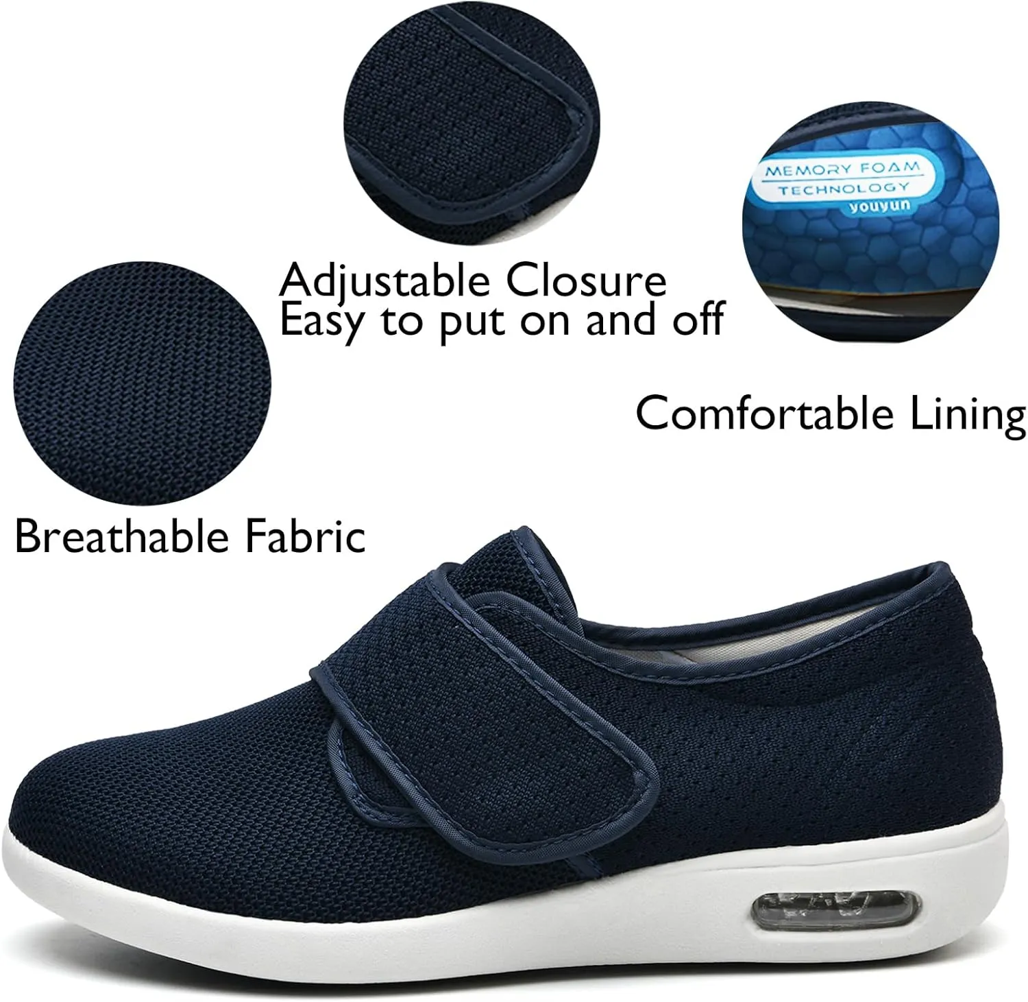 Women's Diabetic Shoes with Adjustable Closure,Non-Slip Wide Width Lightweight Shoes for Edema Plantar Fasciitis Bunions Arthritis Swollen Feet