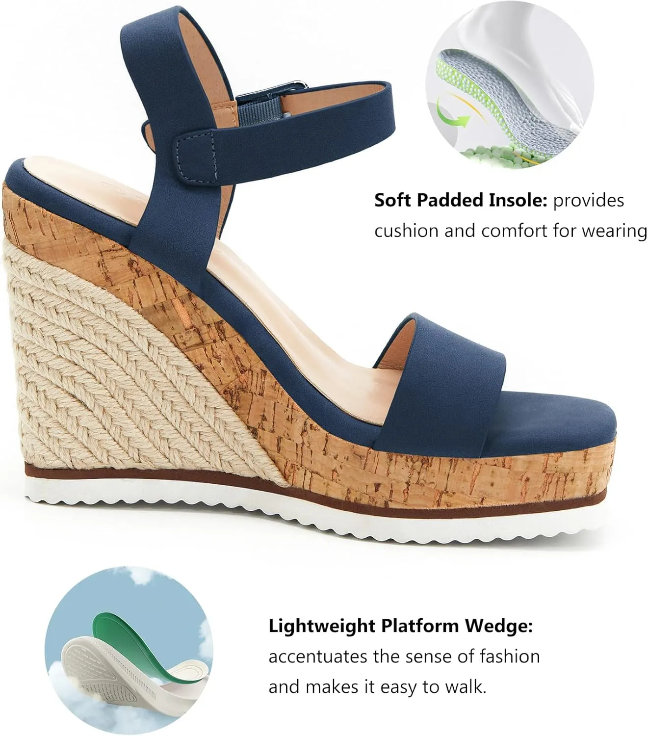 Women's Espadrille Wedge Platform Sandals Open Toe Ankle Buckle Strap Casual Summer Shoes