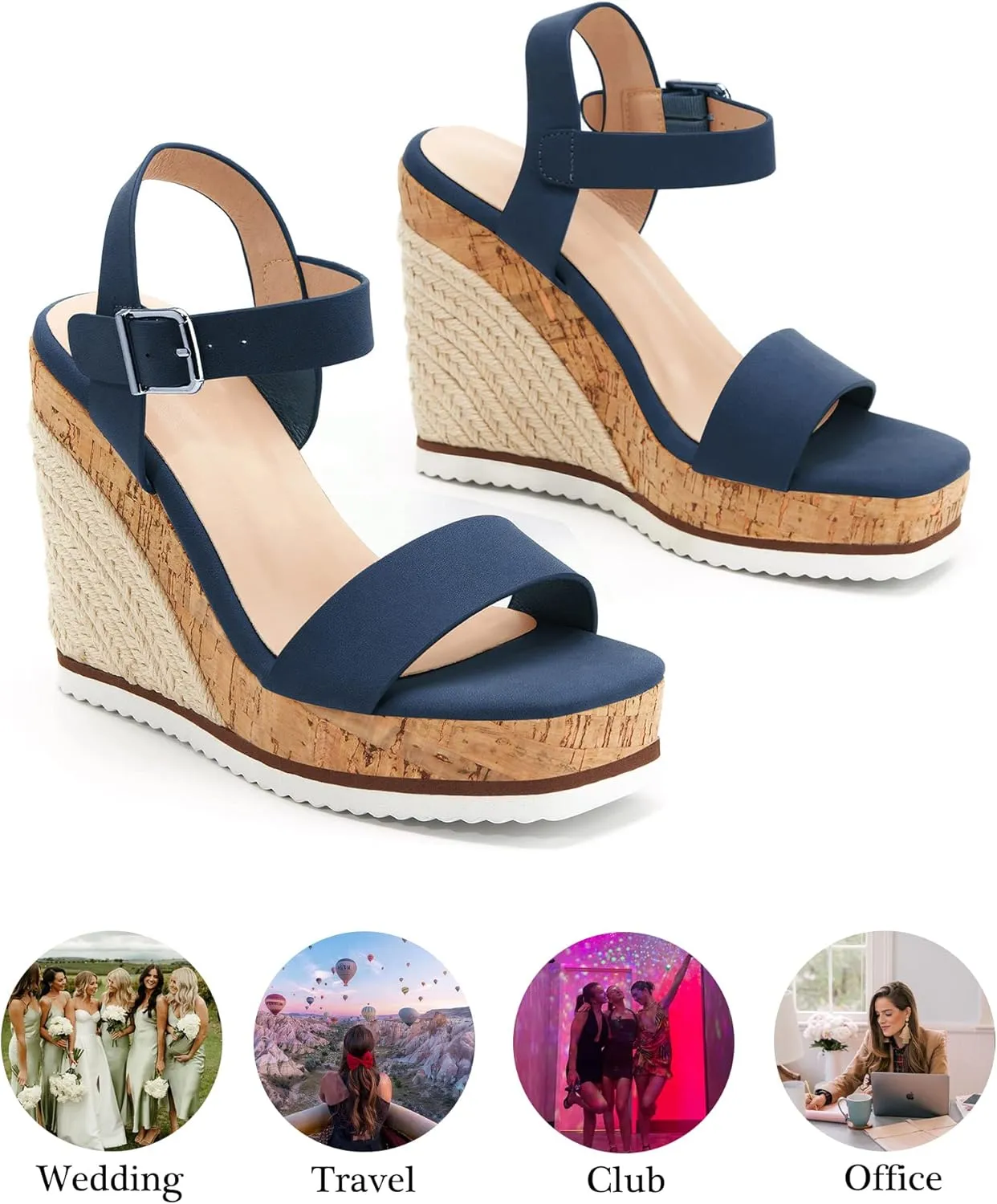 Women's Espadrille Wedge Platform Sandals Open Toe Ankle Buckle Strap Casual Summer Shoes