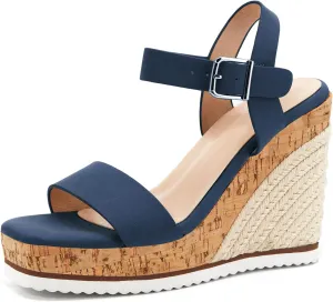 Women's Espadrille Wedge Platform Sandals Open Toe Ankle Buckle Strap Casual Summer Shoes
