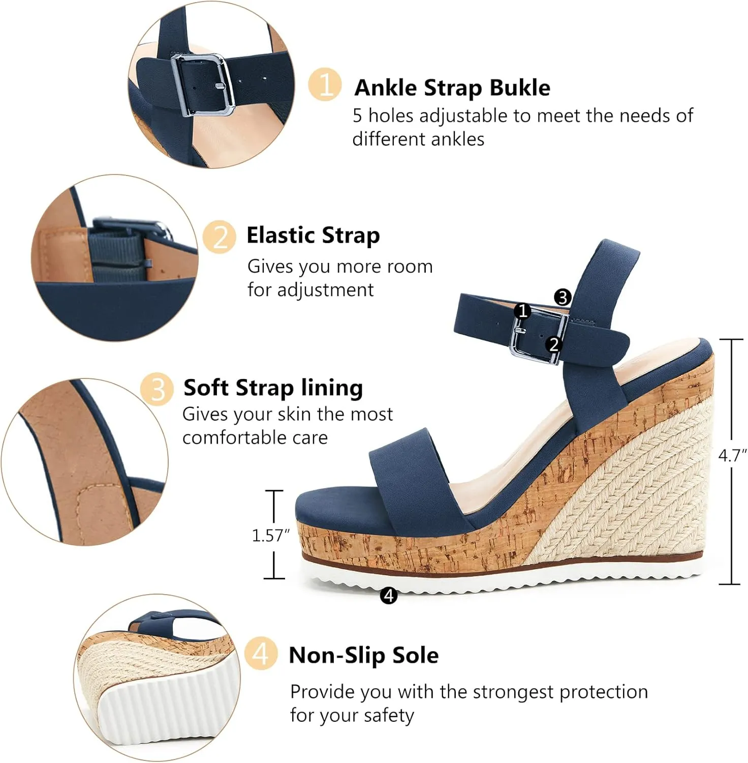 Women's Espadrille Wedge Platform Sandals Open Toe Ankle Buckle Strap Casual Summer Shoes