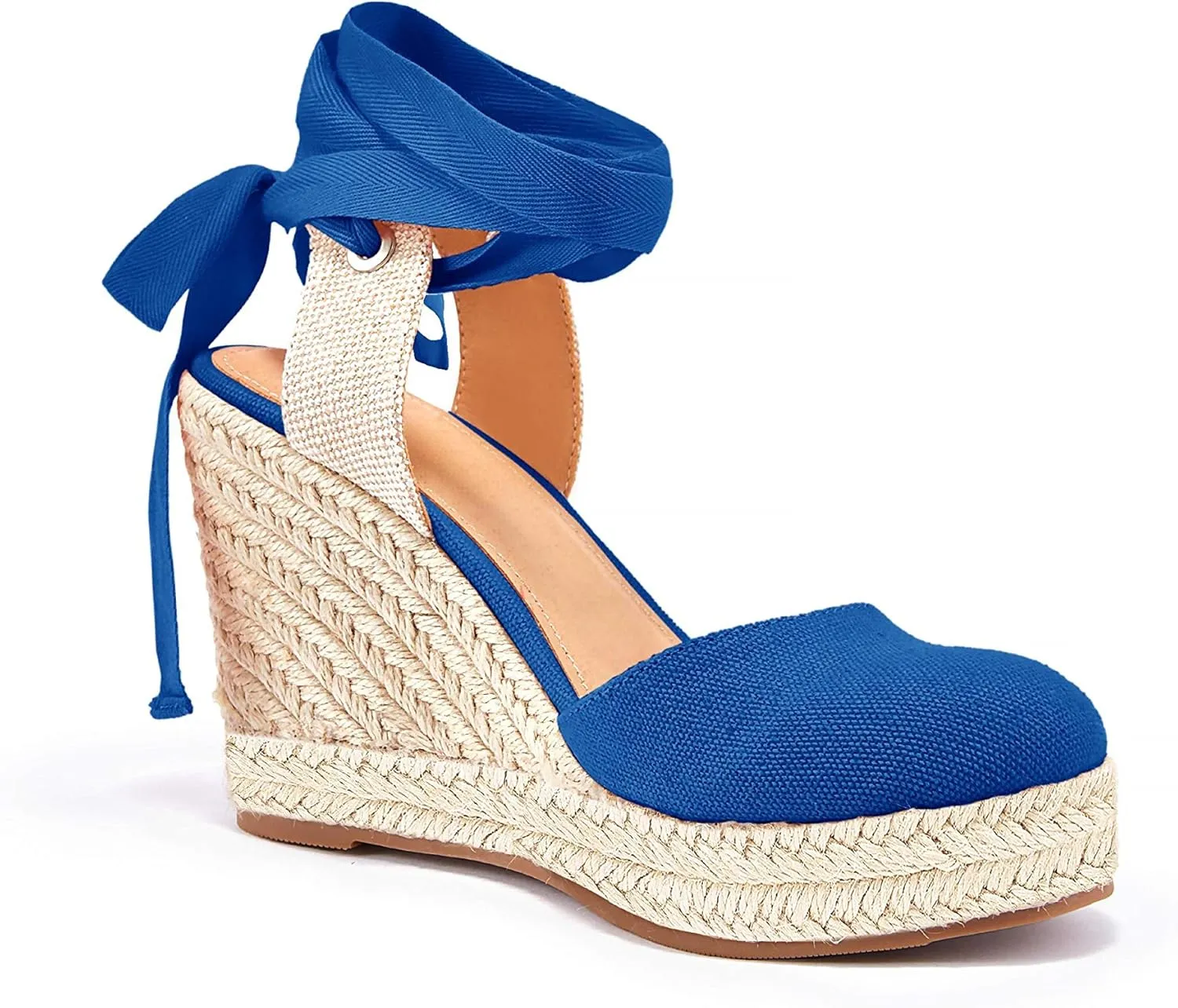 Women's Espadrille Wedge Sandals Closed Toe Lace Up Platform Ankle Wrap Summer Casual Shoes
