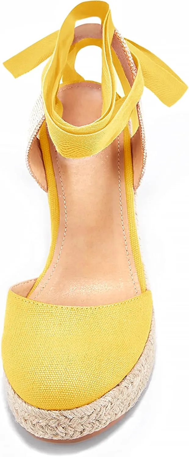 Women's Espadrille Wedge Sandals Closed Toe Lace Up Platform Ankle Wrap Summer Casual Shoes