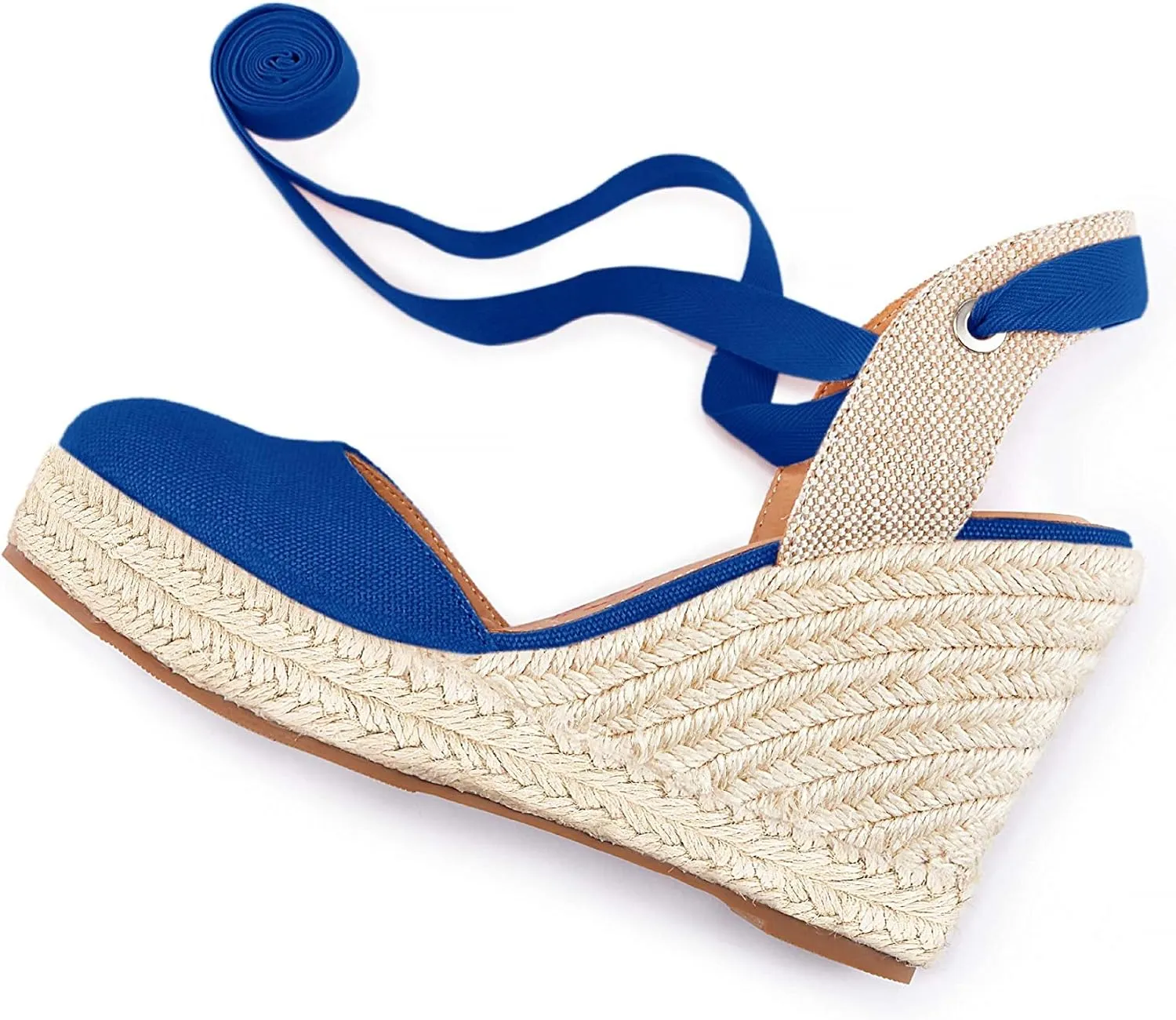 Women's Espadrille Wedge Sandals Closed Toe Lace Up Platform Ankle Wrap Summer Casual Shoes