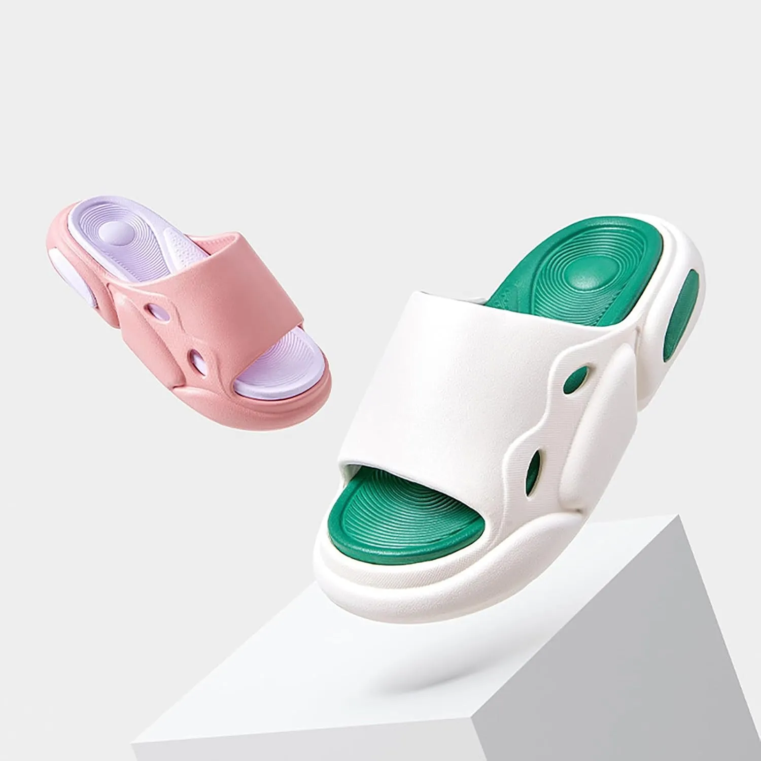Women's Fashion Cowhide Leather Platform Sandals Comfy Soft Open Toe Slip On Wedge Casual Slides Summer Beach Lightweight Flatform Chunky Slippers