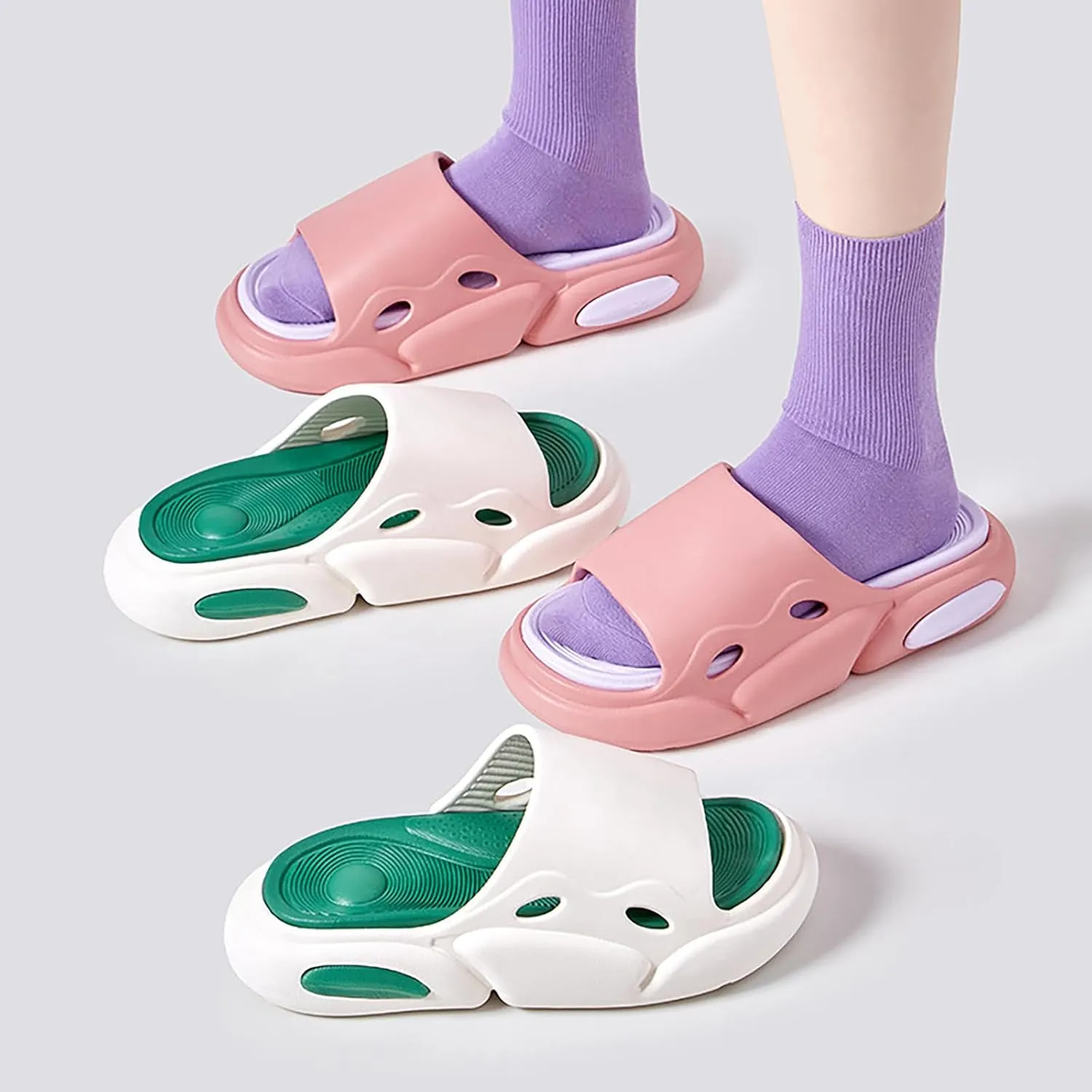 Women's Fashion Cowhide Leather Platform Sandals Comfy Soft Open Toe Slip On Wedge Casual Slides Summer Beach Lightweight Flatform Chunky Slippers