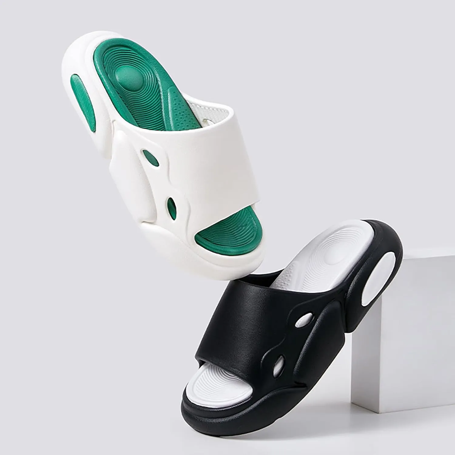 Women's Fashion Cowhide Leather Platform Sandals Comfy Soft Open Toe Slip On Wedge Casual Slides Summer Beach Lightweight Flatform Chunky Slippers
