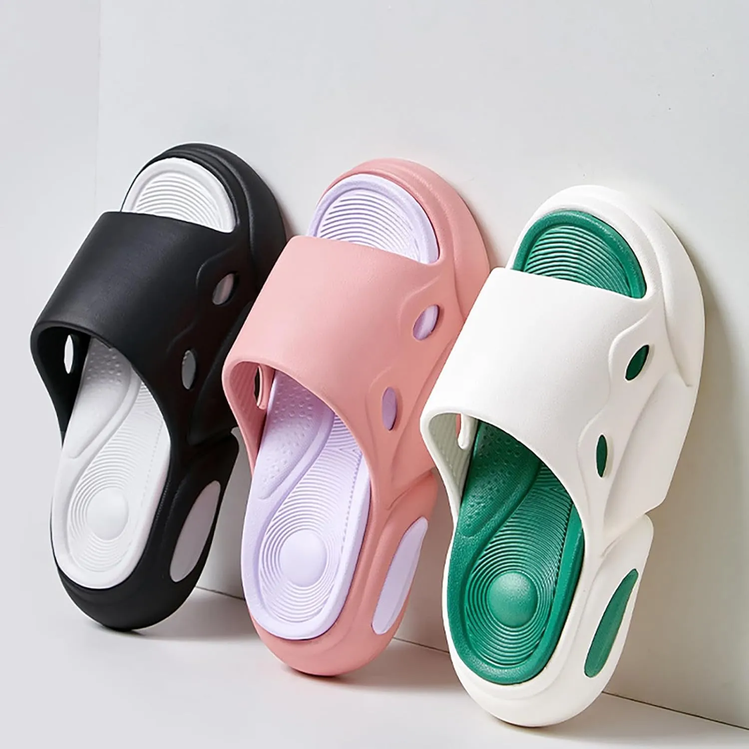 Women's Fashion Cowhide Leather Platform Sandals Comfy Soft Open Toe Slip On Wedge Casual Slides Summer Beach Lightweight Flatform Chunky Slippers