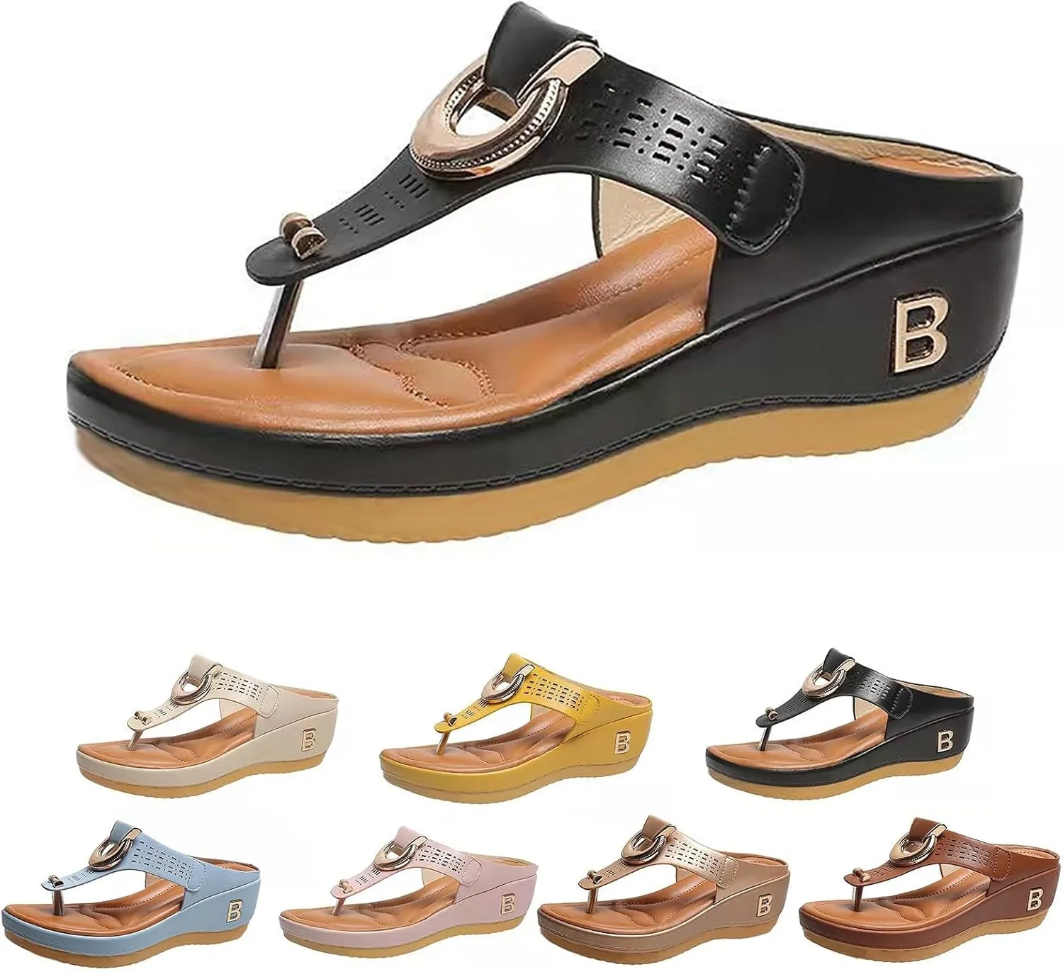 Womens Fashion Orthotic Flip Flops Arch Support Comfy Thick Sole Wedge Sandals Summer Casual Beach Walking Slip On Slides