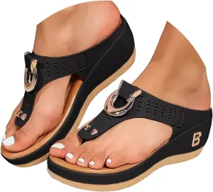 Womens Fashion Orthotic Flip Flops Arch Support Comfy Thick Sole Wedge Sandals Summer Casual Beach Walking Slip On Slides
