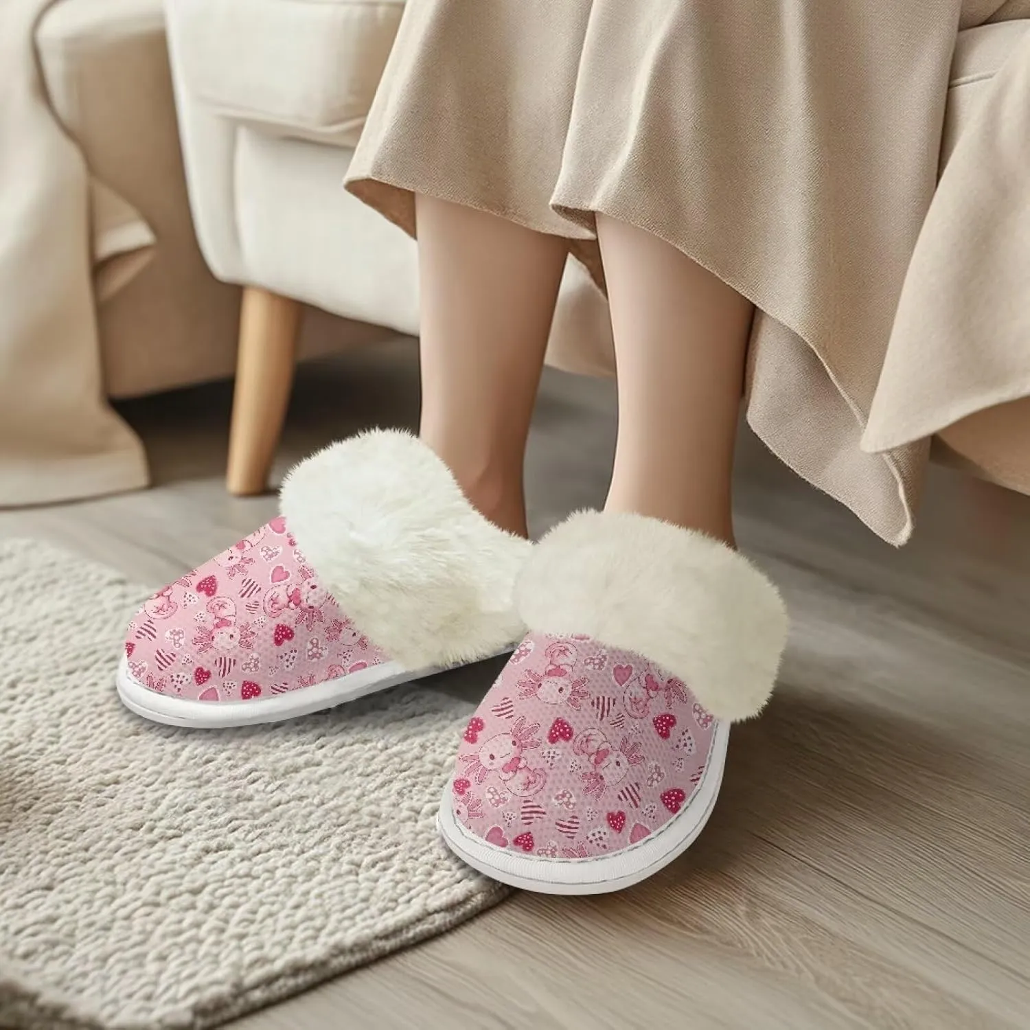 Women's Flannel Lined Slippers Fluffy House Shoes Furry Cozy Home Bedroom Comfy Winter Cute Warm Shoes