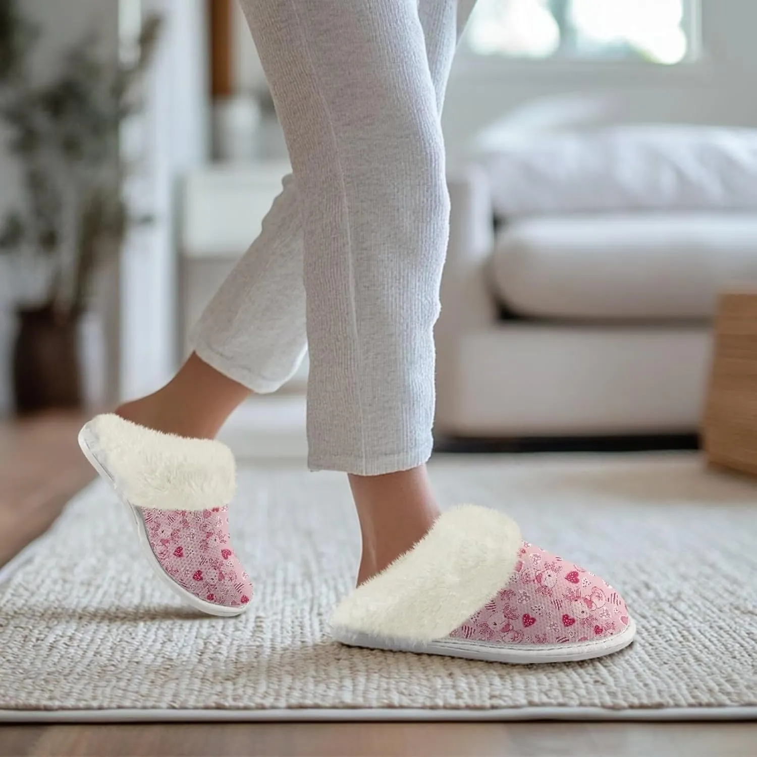 Women's Flannel Lined Slippers Fluffy House Shoes Furry Cozy Home Bedroom Comfy Winter Cute Warm Shoes