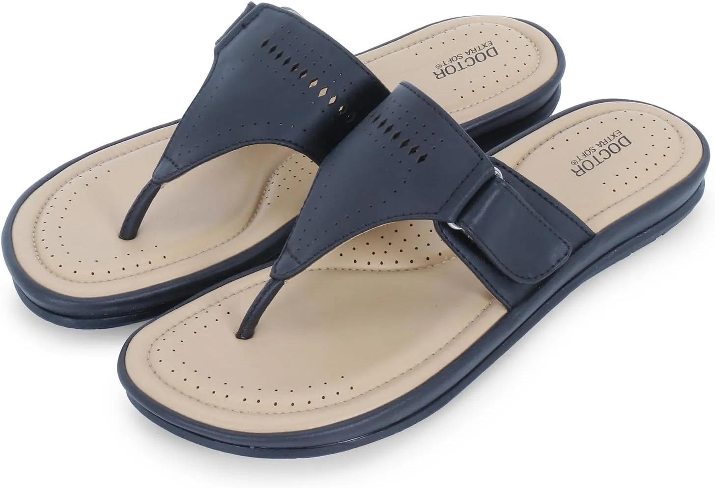 Women's Flat Memory Foam Slippers/Flip-Flops Fashion Stylish Casual Comfortable Diabetic Orthopedic Lightweight Synthetic Slip-on Sandals with Adjustable Strap for Girls/Ladies D-608