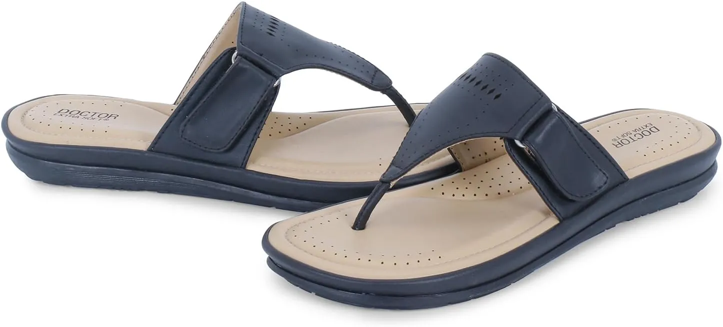 Women's Flat Memory Foam Slippers/Flip-Flops Fashion Stylish Casual Comfortable Diabetic Orthopedic Lightweight Synthetic Slip-on Sandals with Adjustable Strap for Girls/Ladies D-608