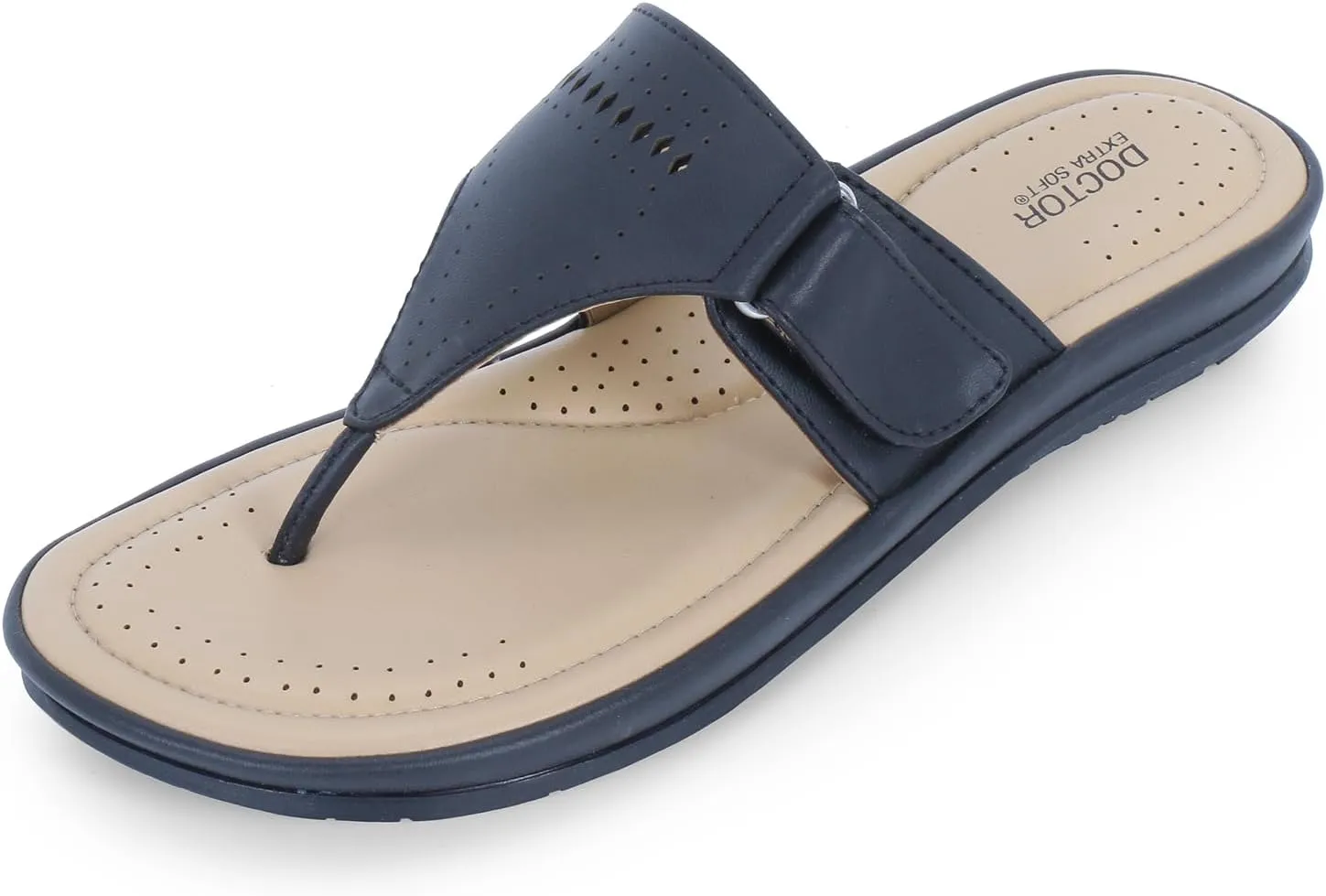 Women's Flat Memory Foam Slippers/Flip-Flops Fashion Stylish Casual Comfortable Diabetic Orthopedic Lightweight Synthetic Slip-on Sandals with Adjustable Strap for Girls/Ladies D-608