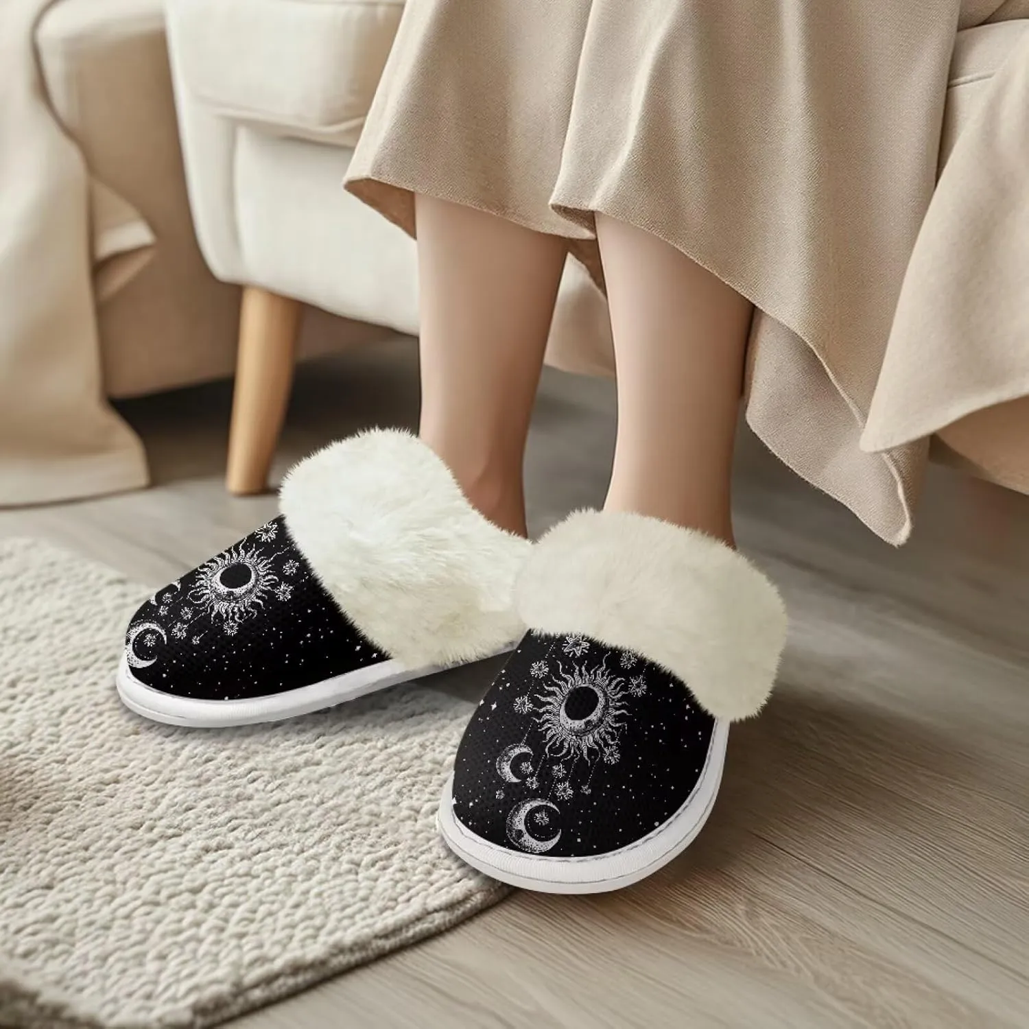 Womens Fluffy House Slippers for Winter Warm Comfy Bedroom Slippers Women Non Slip Size 5-13