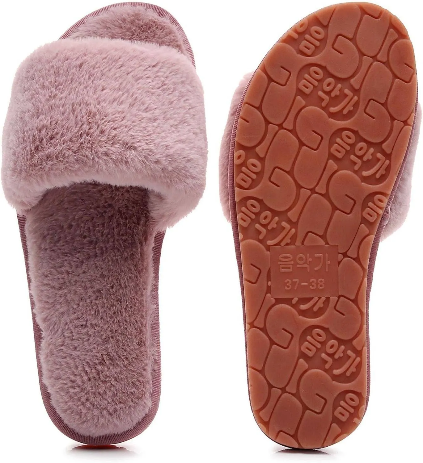 Women's Fuzzy Fluffy Furry Fur Slippers Flip Flop Open Toe Cozy House Memory Foam Sandals Slides Soft Flat Comfy Anti-Slip Spa Indoor Outdoor Slip on
