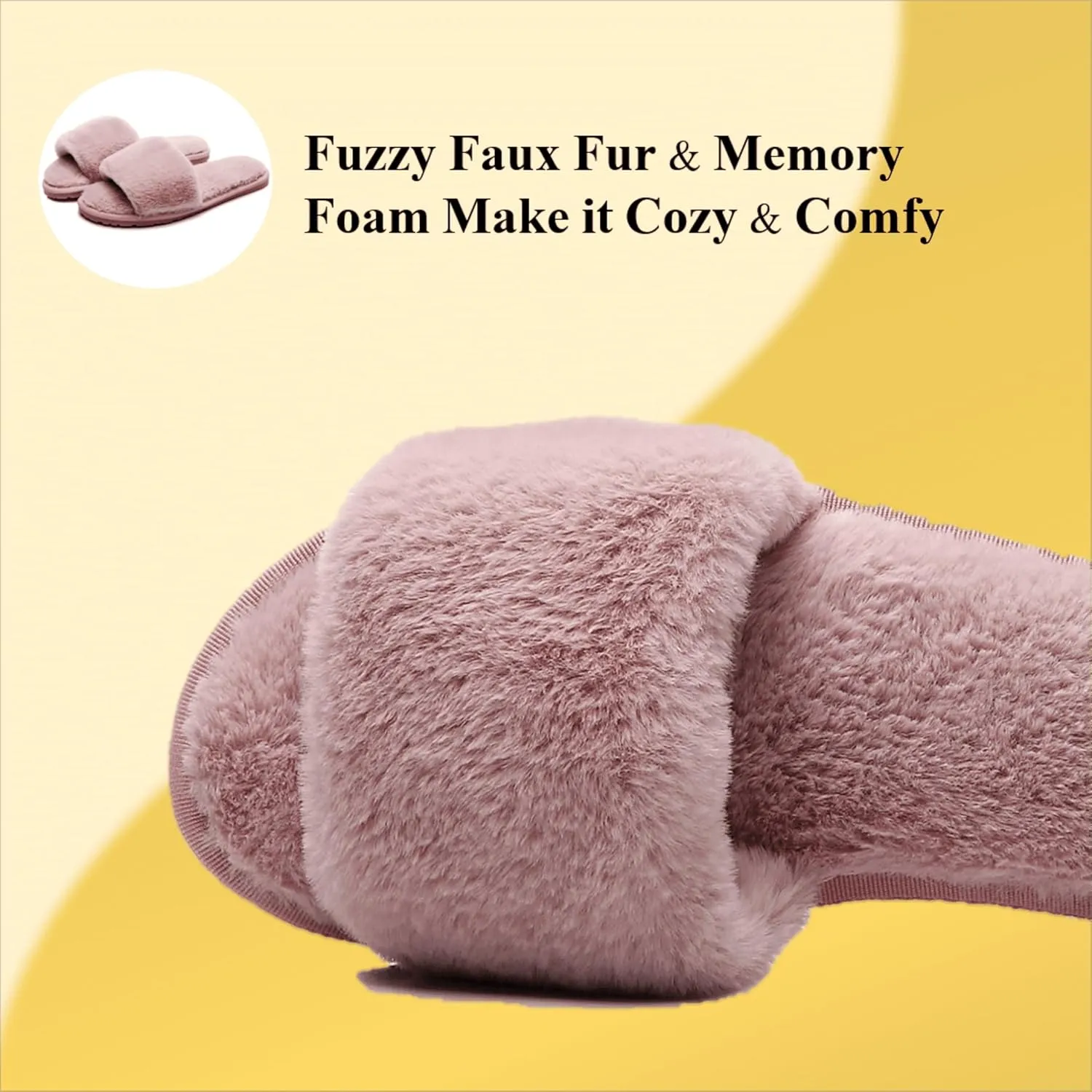 Women's Fuzzy Fluffy Furry Fur Slippers Flip Flop Open Toe Cozy House Memory Foam Sandals Slides Soft Flat Comfy Anti-Slip Spa Indoor Outdoor Slip on