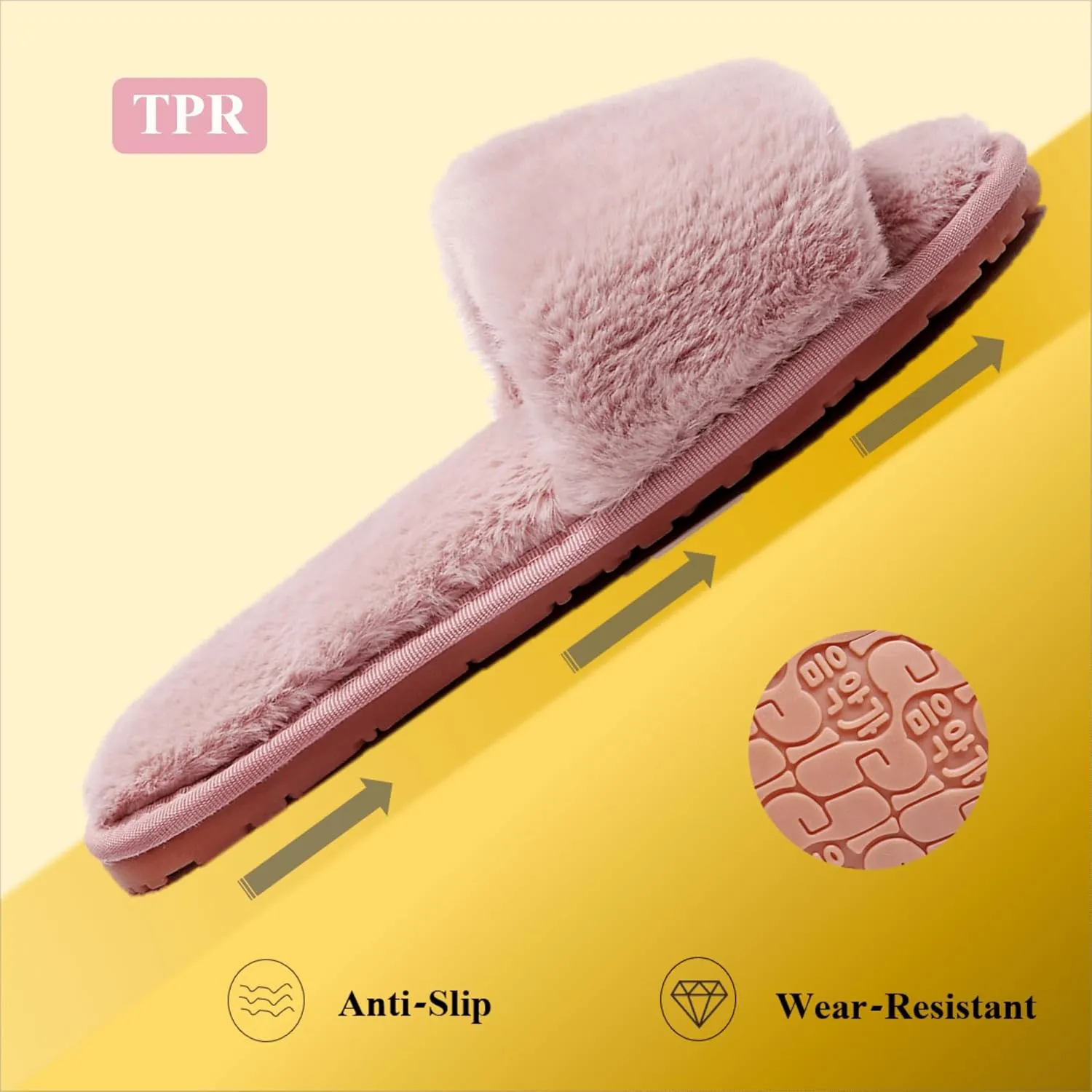Women's Fuzzy Fluffy Furry Fur Slippers Flip Flop Open Toe Cozy House Memory Foam Sandals Slides Soft Flat Comfy Anti-Slip Spa Indoor Outdoor Slip on