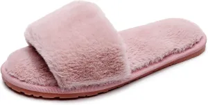 Women's Fuzzy Fluffy Furry Fur Slippers Flip Flop Open Toe Cozy House Memory Foam Sandals Slides Soft Flat Comfy Anti-Slip Spa Indoor Outdoor Slip on