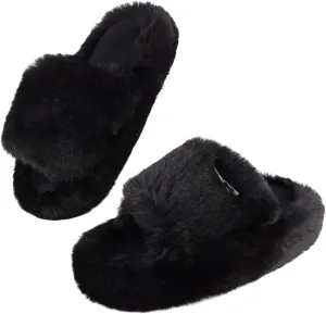 Women's Fuzzy Slippers | Comfy Memory Foam Plush Slides