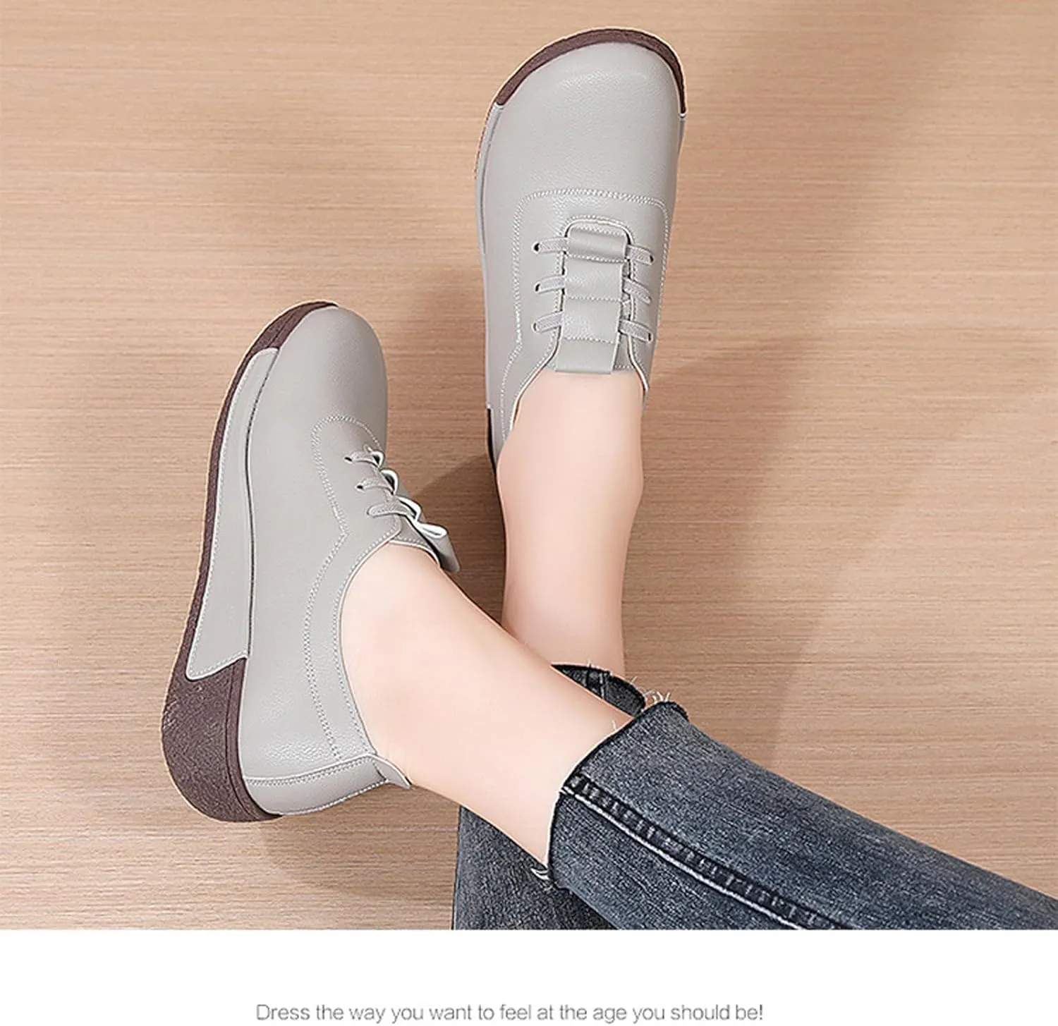 Women's Genuine Leather Lace-up Wedge Sneakers Fashion Breathable Low Top Platform Slip-on Casual Walking Shoes Comfortable Round Toe Non-Slip Work Rocker Shoes