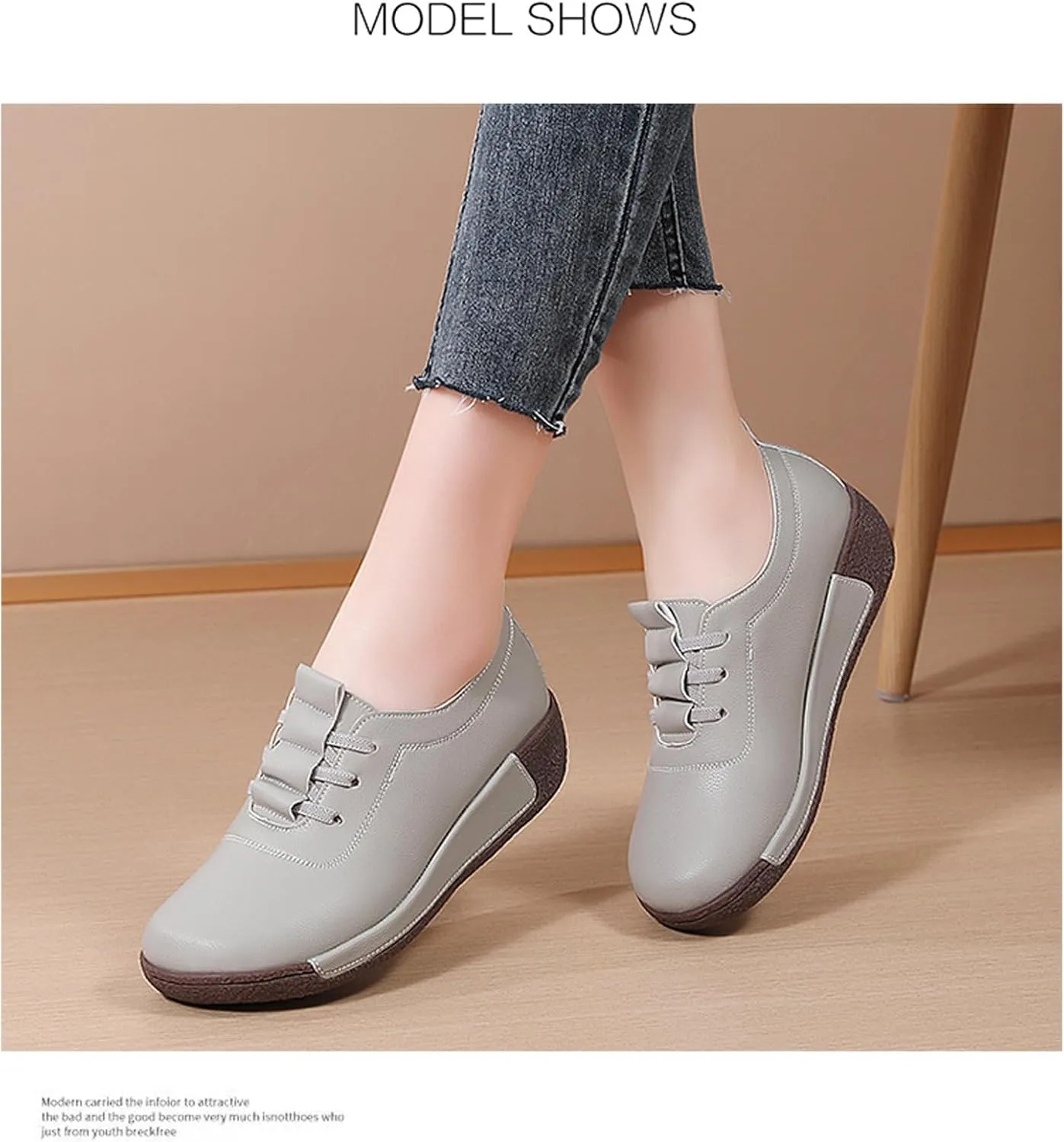 Women's Genuine Leather Lace-up Wedge Sneakers Fashion Breathable Low Top Platform Slip-on Casual Walking Shoes Comfortable Round Toe Non-Slip Work Rocker Shoes