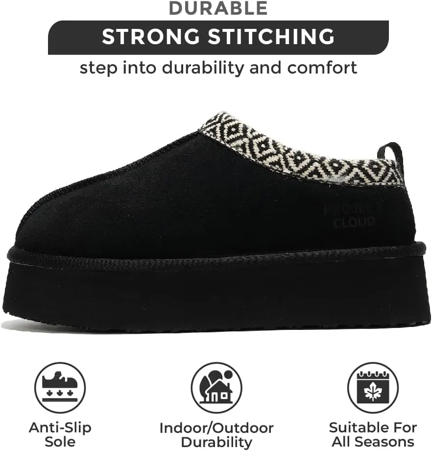 Women's Genuine Leather Platform Slippers - Memory Foam, Nonslip, by Project Cloud (Sayre)